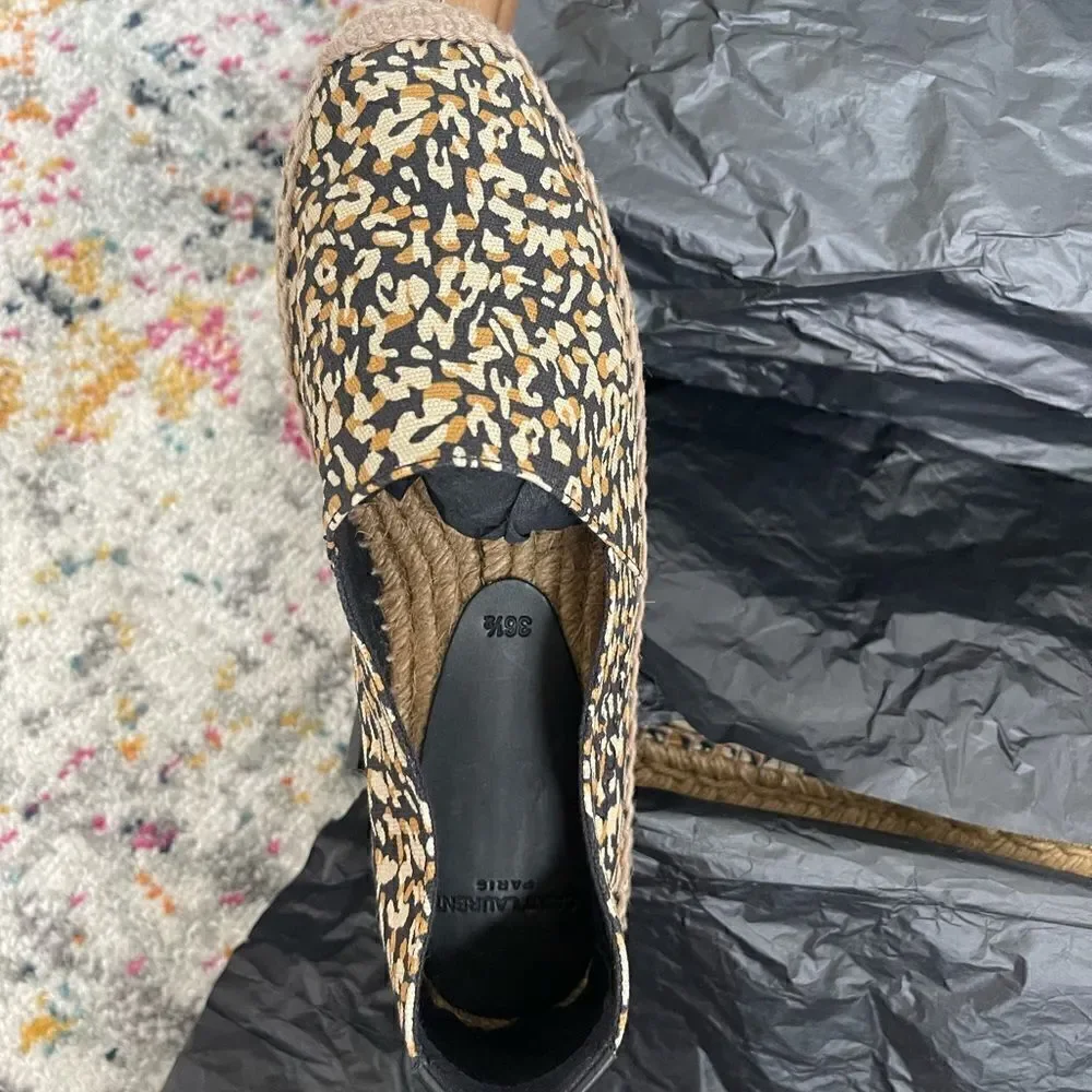 Saint Laurent leopard-print embroidered canvas espadrilles
